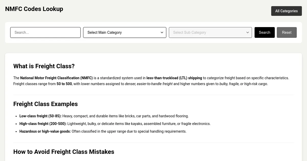 NMFC Codes Lookup image