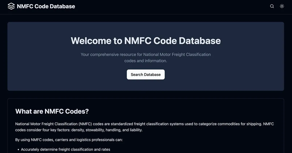 NMFC Code Database image